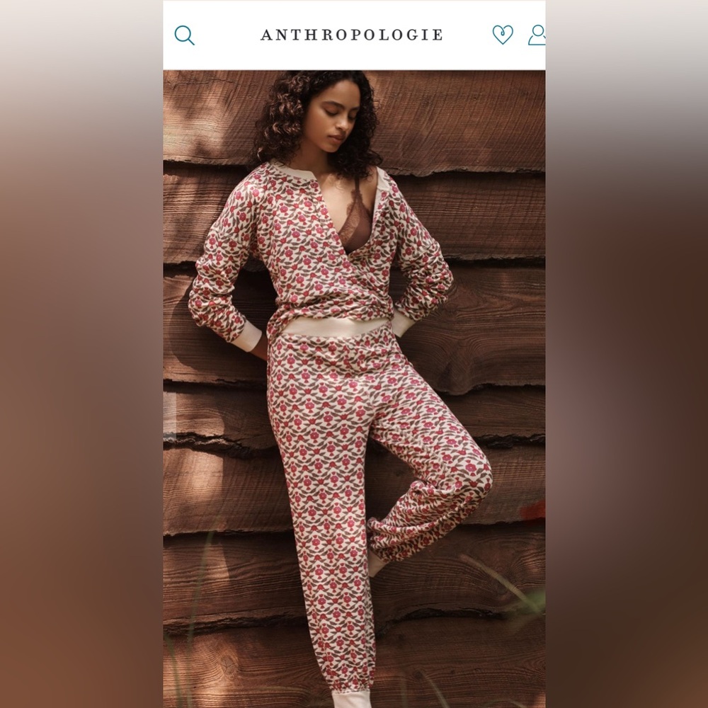 Anthropologie waffle knit pj set